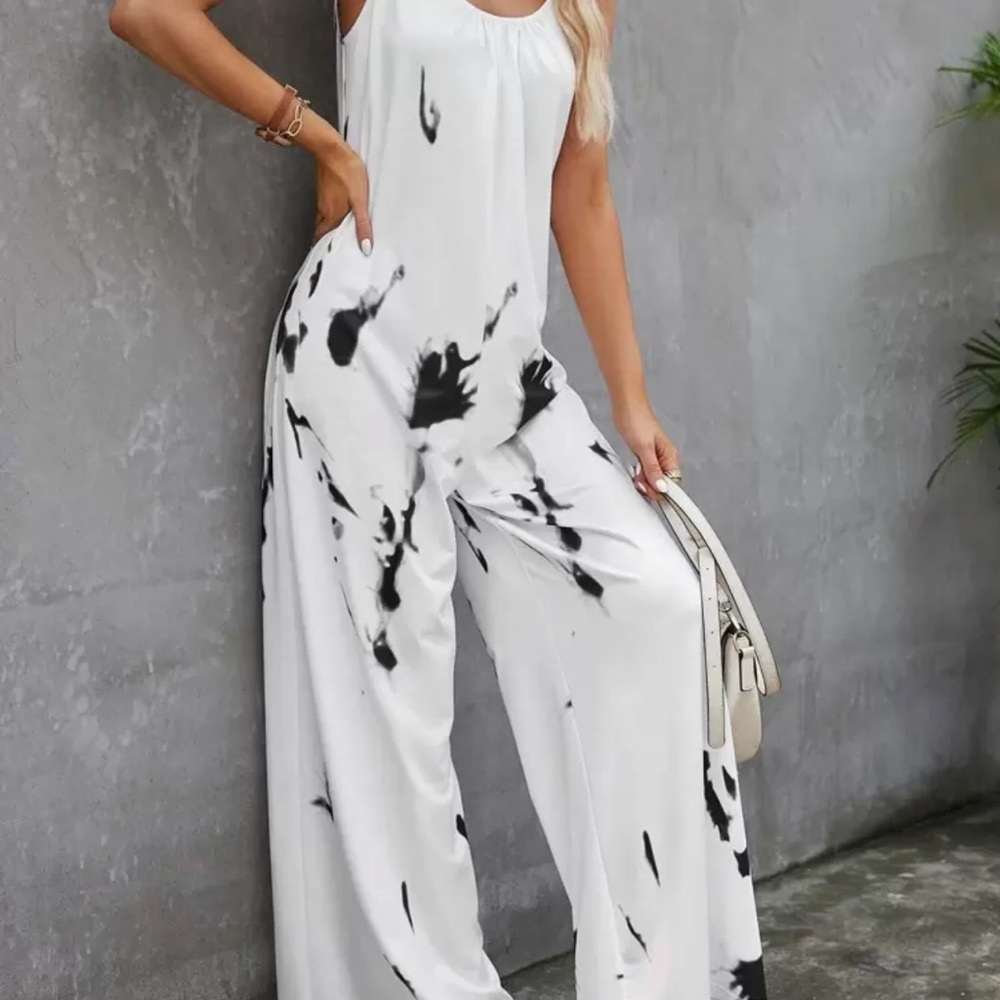 SHEIN Women's Black and White Jumpsuit Tie Dye Cami Wide leg New Without Tag XL - Picture 5 of 12